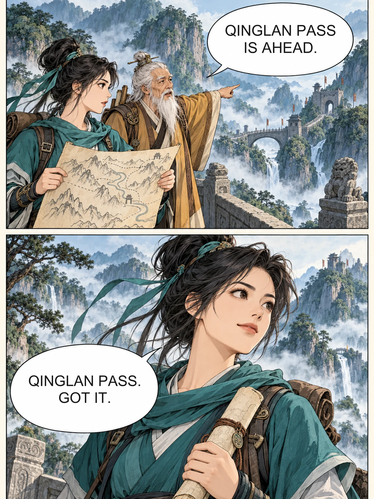 Chinese manhua page translated into English with the original composition preserved