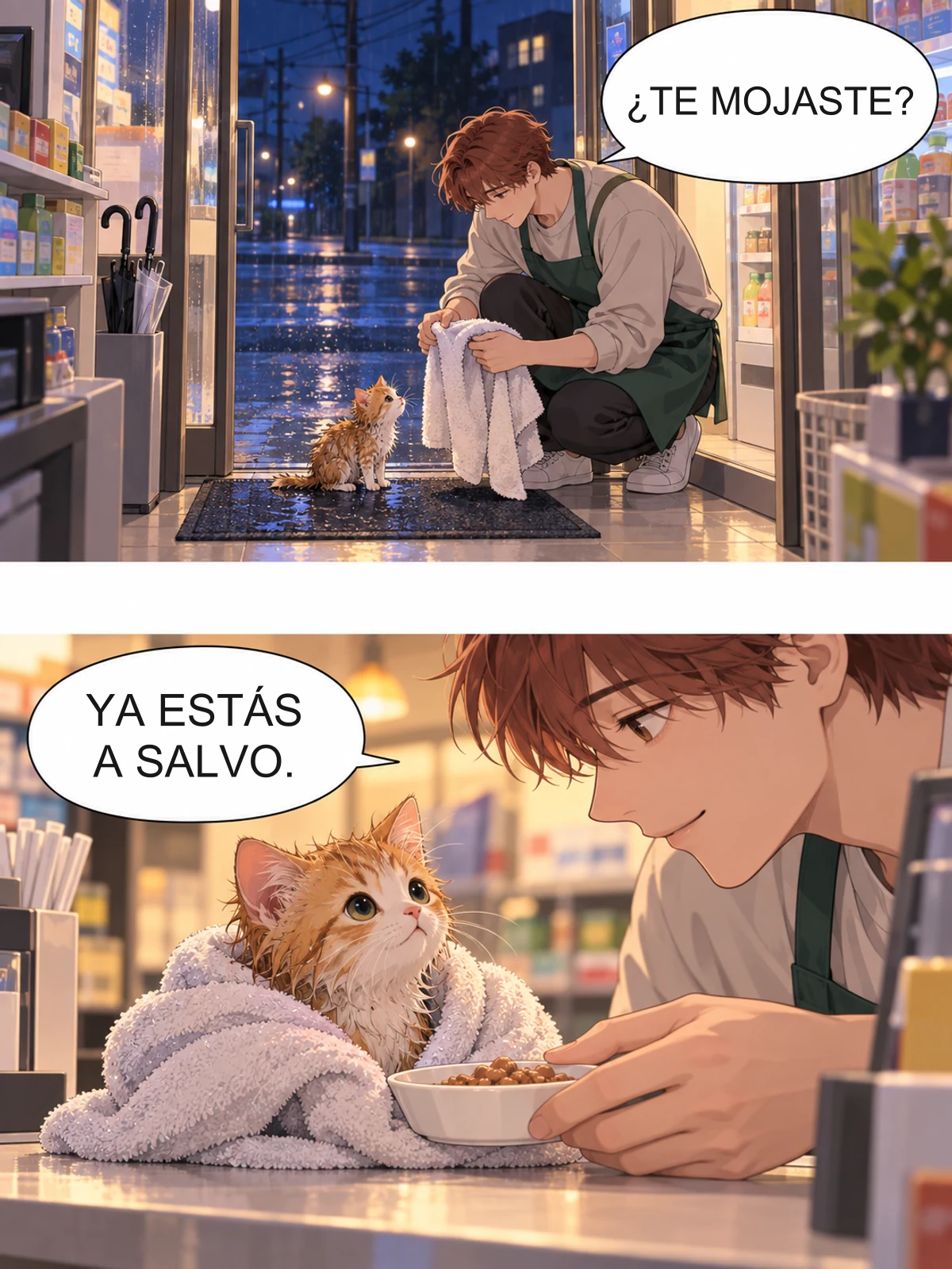 Korean webtoon page translated into Spanish with vertical panels and color scenes preserved
