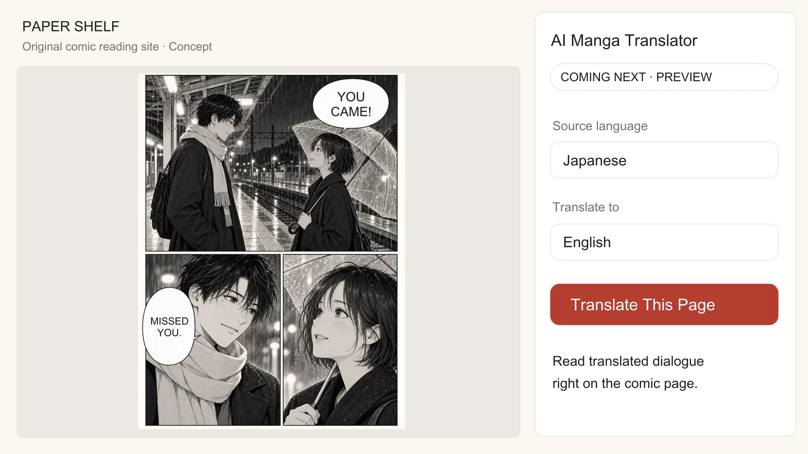 AI manga translator browser extension translating a raw manga page directly inside the browser